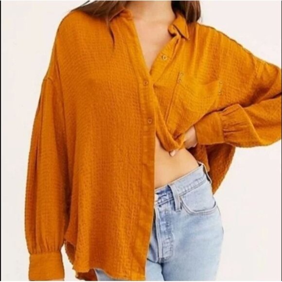 NEW Free People We The Free Autumn Pearl Textured Button Up Oversized Shirt Top - Picture 3 of 10